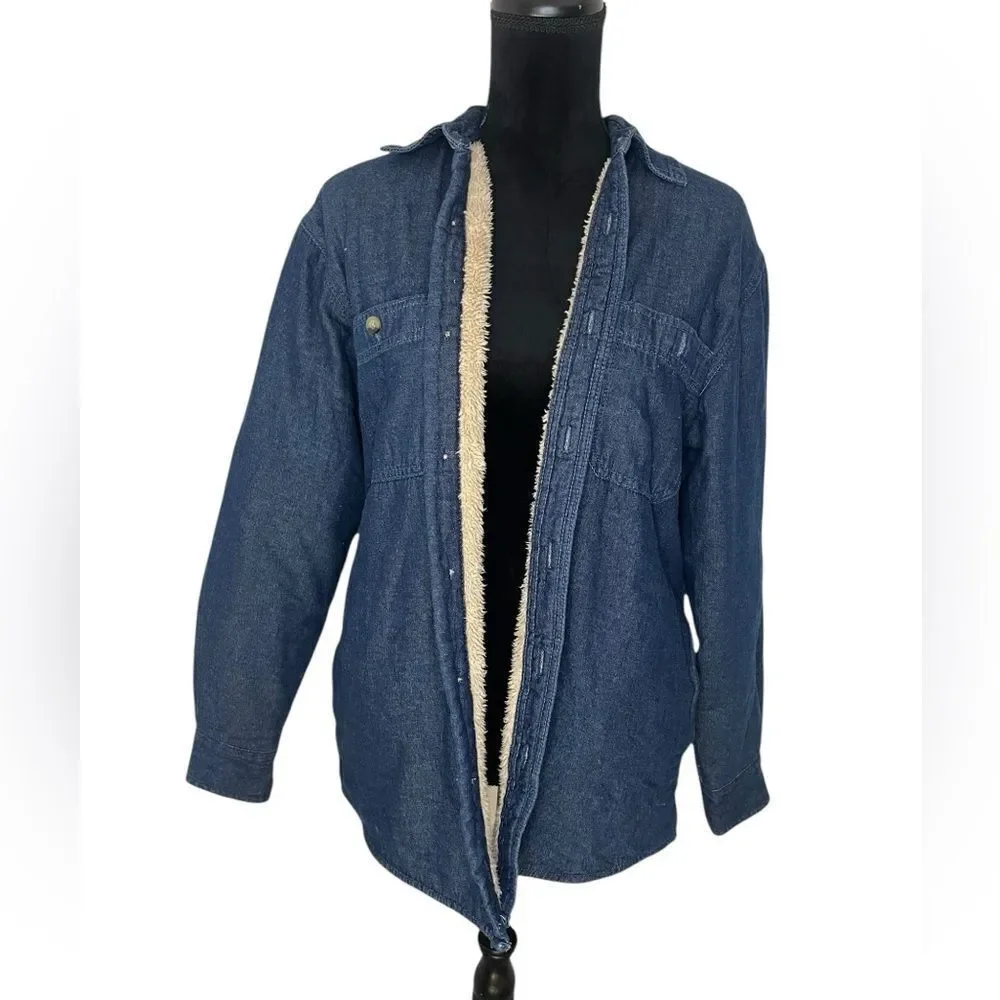 WRANGLER VINTAGE SHERPA LINED DENIM‎ SHACKET/JACKET WITH BUTTONS MENS SIZE SMALL